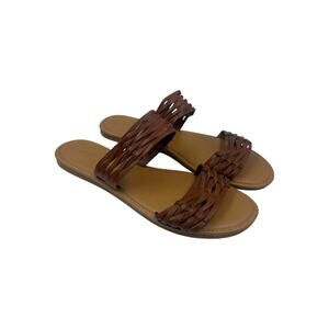 UNIVERSAL THREAD ADDIE BOHO SLIDE SANDALS FLAT BROWN TWO BAND WOVEN VGUC SIZE 11